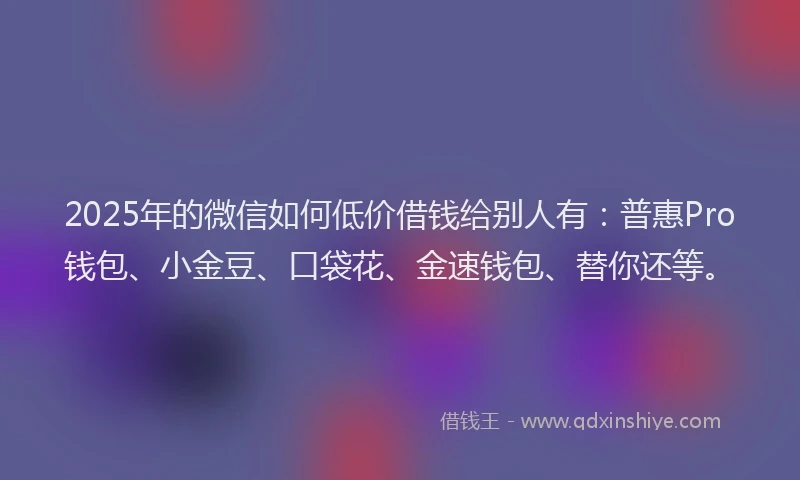 2025年的微信如何低价借钱给别人有：普惠Pro钱包、小金豆、口袋花、金速钱包、替你还等。