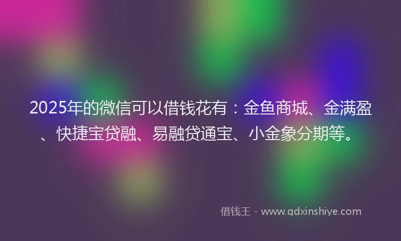 2025年的微信可以借钱花有：金鱼商城、金满盈、快捷宝贷融、易融贷通宝、小金象分期等。