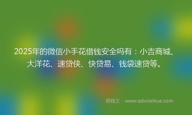 2025年的微信小手花借钱安全吗有：小吉商城、大洋花、速贷侠、快贷易、钱袋速贷等。