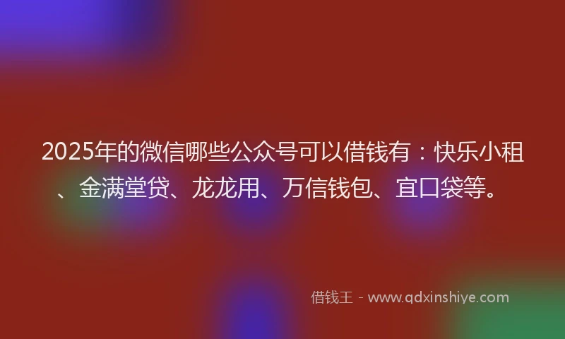 2025年的微信哪些公众号可以借钱有：快乐小租、金满堂贷、龙龙用、万信钱包、宜口袋等。