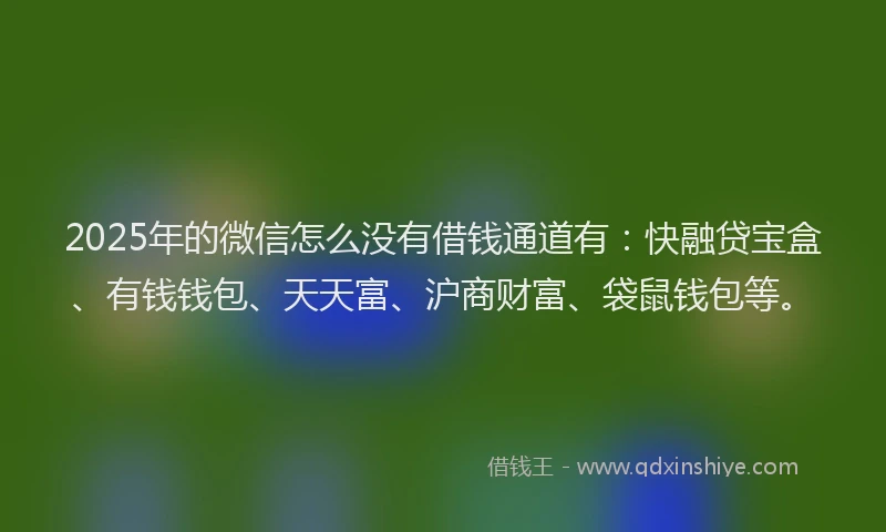 2025年的微信怎么没有借钱通道有：快融贷宝盒、有钱钱包、天天富、沪商财富、袋鼠钱包等。