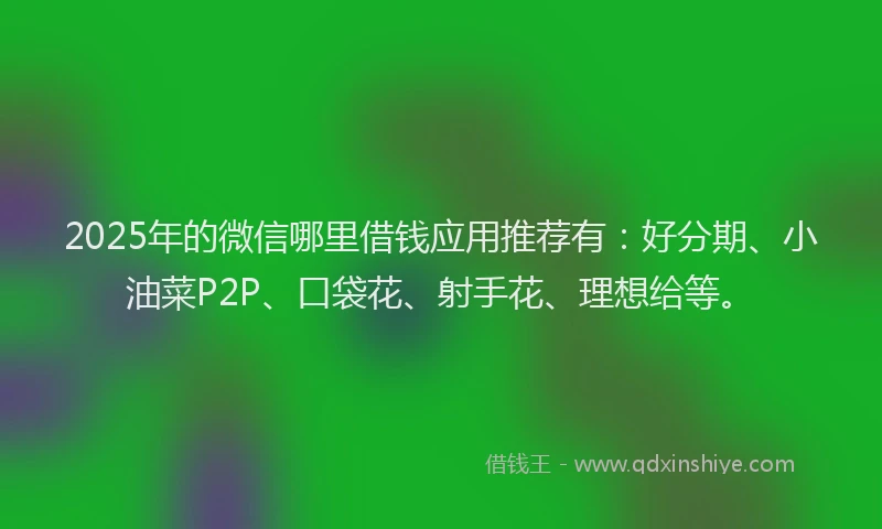 2025年的微信哪里借钱应用推荐有：好分期、小油菜P2P、口袋花、射手花、理想给等。