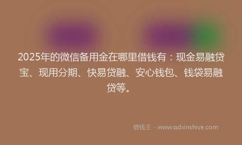 2025年的微信备用金在哪里借钱有：现金易融贷宝、现用分期、快易贷融、安心钱包、钱袋易融贷等。