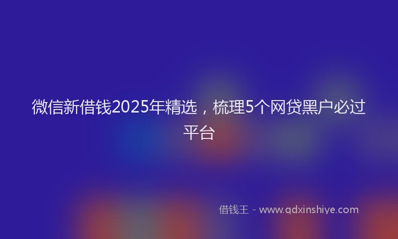 微信新借钱2025年精选，梳理5个网贷黑户必过平台