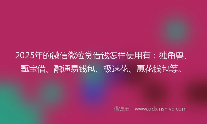 2025年的微信微粒贷借钱怎样使用有：独角兽、甄宝借、融通易钱包、极速花、惠花钱包等。