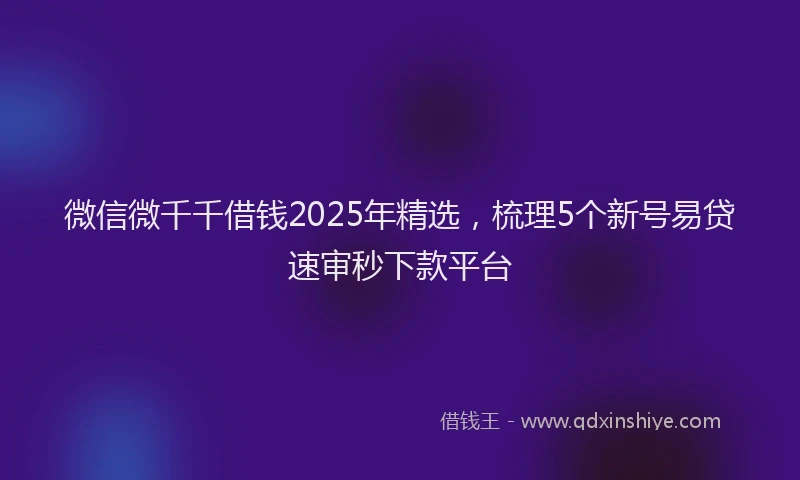 微信微千千借钱2025年精选，梳理5个新号易贷速审秒下款平台