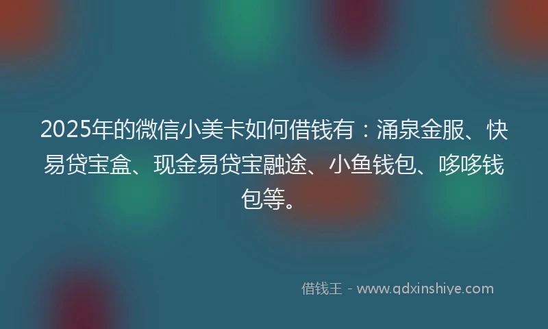 2025年的微信小美卡如何借钱有：涌泉金服、快易贷宝盒、现金易贷宝融途、小鱼钱包、哆哆钱包等。