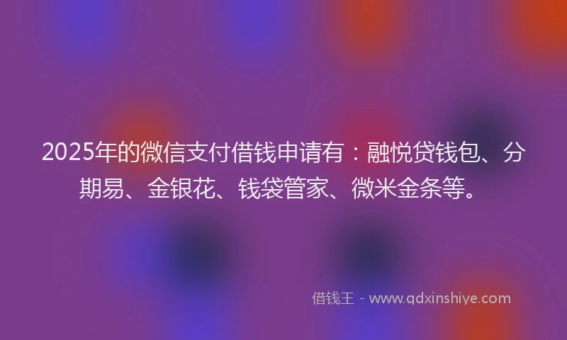 2025年的微信支付借钱申请有：融悦贷钱包、分期易、金银花、钱袋管家、微米金条等。
