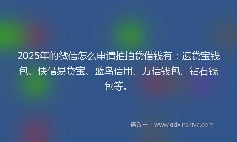 2025年的微信怎么申请拍拍贷借钱有：速贷宝钱包、快借易贷宝、蓝鸟信用、万信钱包、钻石钱包等。