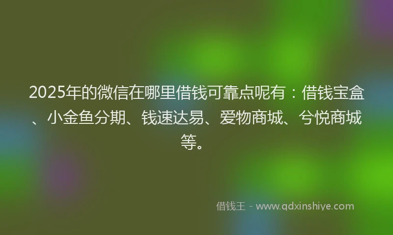 2025年的微信在哪里借钱可靠点呢有：借钱宝盒、小金鱼分期、钱速达易、爱物商城、兮悦商城等。