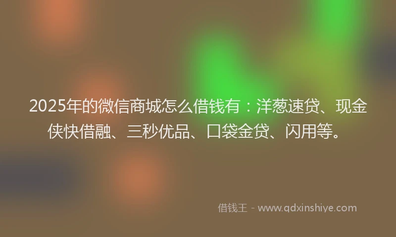 2025年的微信商城怎么借钱有：洋葱速贷、现金侠快借融、三秒优品、口袋金贷、闪用等。
