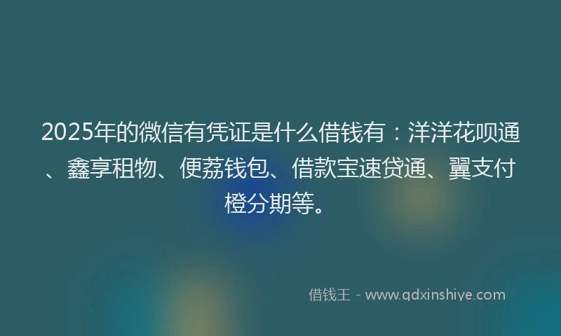 2025年的微信有凭证是什么借钱有：洋洋花呗通、鑫享租物、便荔钱包、借款宝速贷通、翼支付橙分期等。