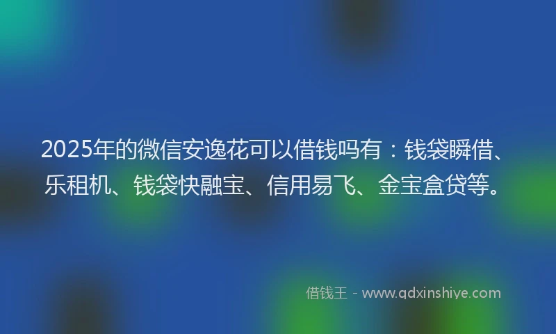 2025年的微信安逸花可以借钱吗有：钱袋瞬借、乐租机、钱袋快融宝、信用易飞、金宝盒贷等。