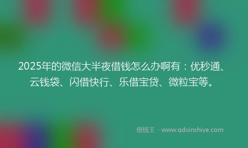 2025年的微信大半夜借钱怎么办啊有：优秒通、云钱袋、闪借快行、乐借宝贷、微粒宝等。