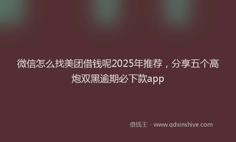 微信怎么找美团借钱呢2025年推荐，分享五个高炮双黑逾期必下款app