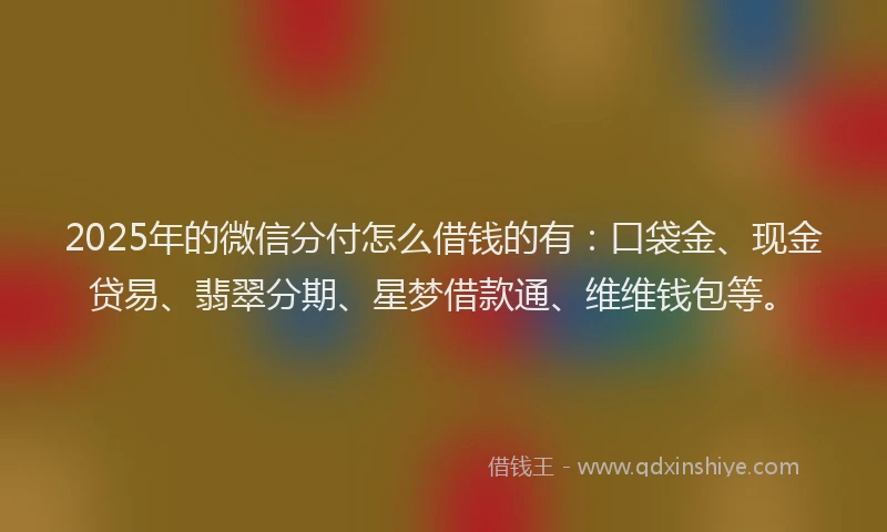 2025年的微信分付怎么借钱的有：口袋金、现金贷易、翡翠分期、星梦借款通、维维钱包等。