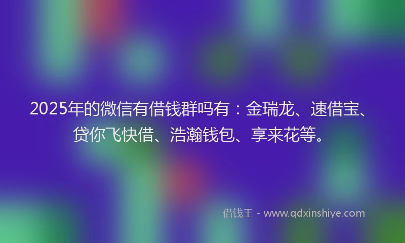 2025年的微信有借钱群吗有：金瑞龙、速借宝、贷你飞快借、浩瀚钱包、享来花等。