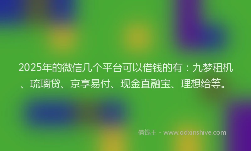 2025年的微信几个平台可以借钱的有：九梦租机、琉璃贷、京享易付、现金直融宝、理想给等。