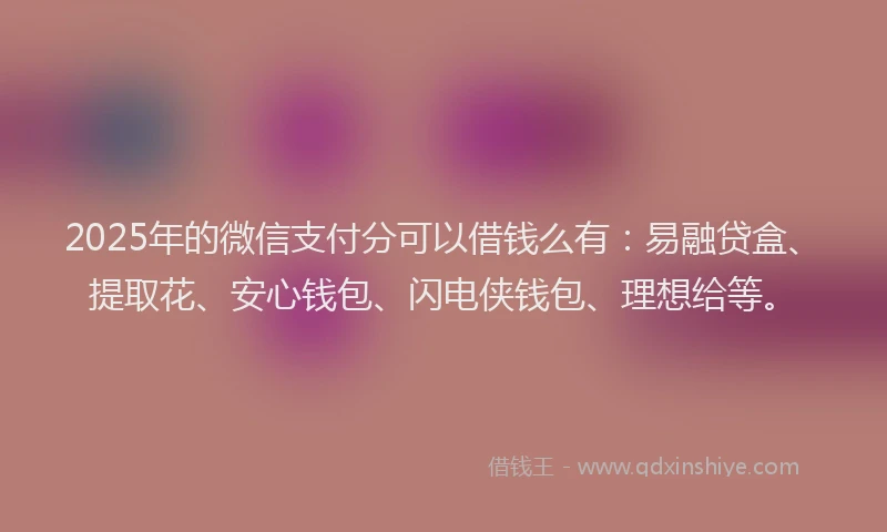 2025年的微信支付分可以借钱么有：易融贷盒、提取花、安心钱包、闪电侠钱包、理想给等。