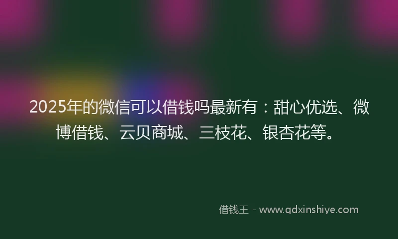 2025年的微信可以借钱吗最新有：甜心优选、微博借钱、云贝商城、三枝花、银杏花等。