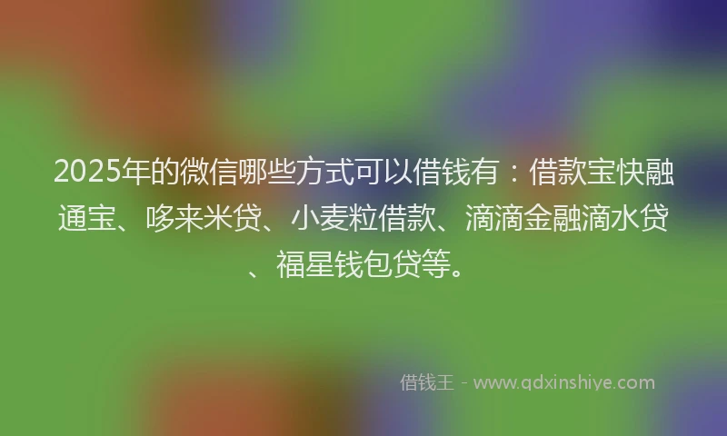 2025年的微信哪些方式可以借钱有：借款宝快融通宝、哆来米贷、小麦粒借款、滴滴金融滴水贷、福星钱包贷等。