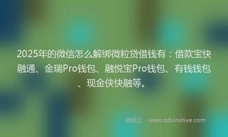 2025年的微信怎么解绑微粒贷借钱有：借款宝快融通、金瑞Pro钱包、融悦宝Pro钱包、有钱钱包、现金侠快融等。
