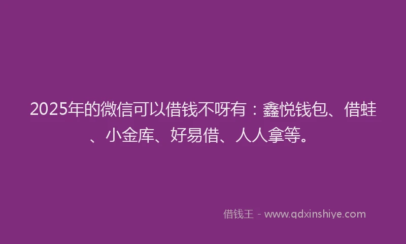 2025年的微信可以借钱不呀有：鑫悦钱包、借蛙、小金库、好易借、人人拿等。