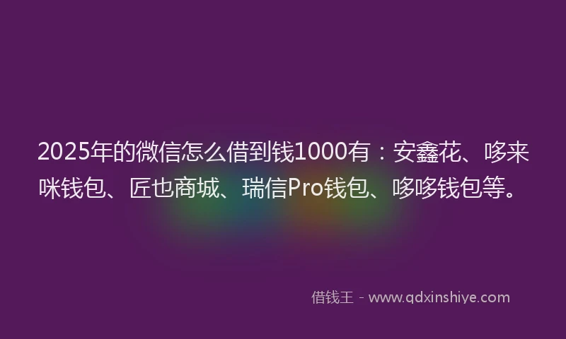 2025年的微信怎么借到钱1000有：安鑫花、哆来咪钱包、匠也商城、瑞信Pro钱包、哆哆钱包等。