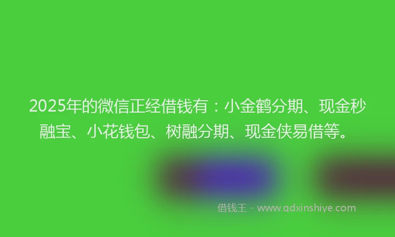 2025年的微信正经借钱有：小金鹤分期、现金秒融宝、小花钱包、树融分期、现金侠易借等。