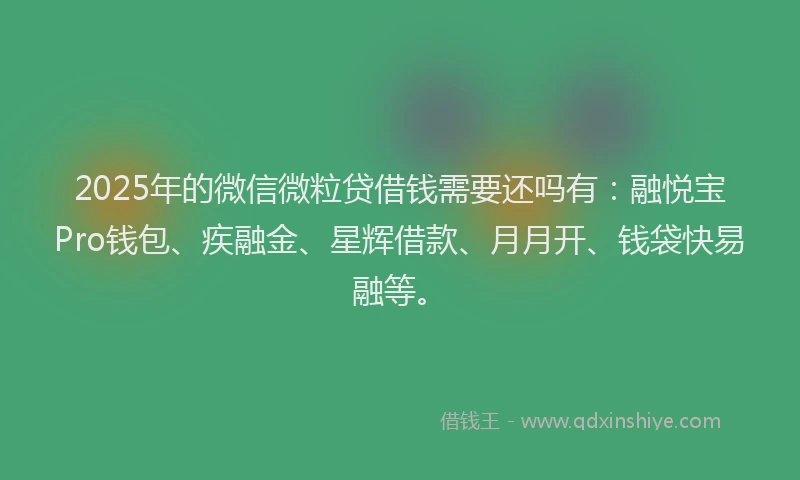 2025年的微信微粒贷借钱需要还吗有：融悦宝Pro钱包、疾融金、星辉借款、月月开、钱袋快易融等。