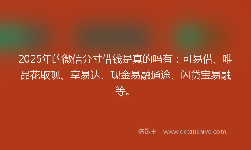 2025年的微信分寸借钱是真的吗有：可易借、唯品花取现、享易达、现金易融通途、闪贷宝易融等。