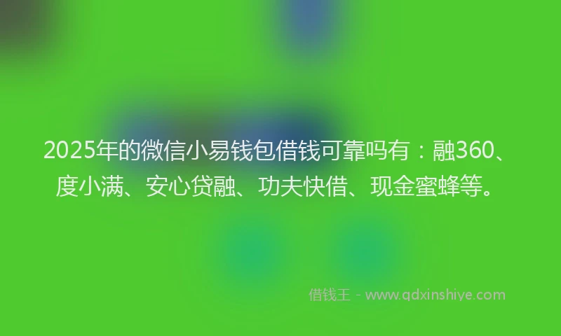 2025年的微信小易钱包借钱可靠吗有：融360、度小满、安心贷融、功夫快借、现金蜜蜂等。