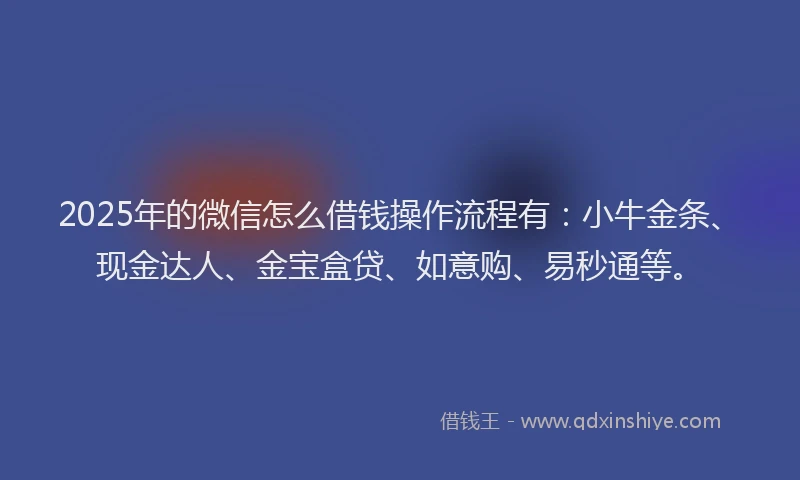 2025年的微信怎么借钱操作流程有：小牛金条、现金达人、金宝盒贷、如意购、易秒通等。