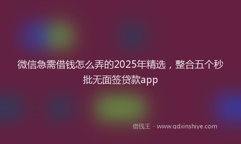 微信急需借钱怎么弄的2025年精选，整合五个秒批无面签贷款app