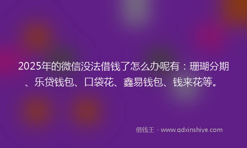 2025年的微信没法借钱了怎么办呢有：珊瑚分期、乐贷钱包、口袋花、鑫易钱包、钱来花等。