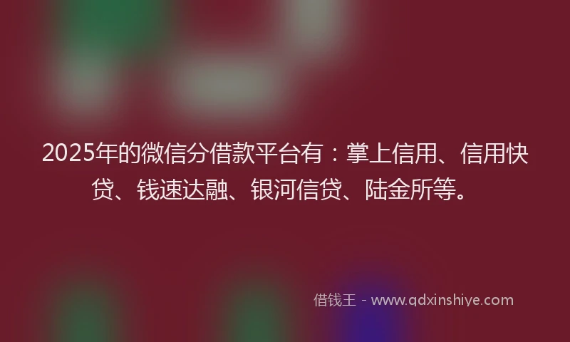 2025年的微信分借款平台有：掌上信用、信用快贷、钱速达融、银河信贷、陆金所等。