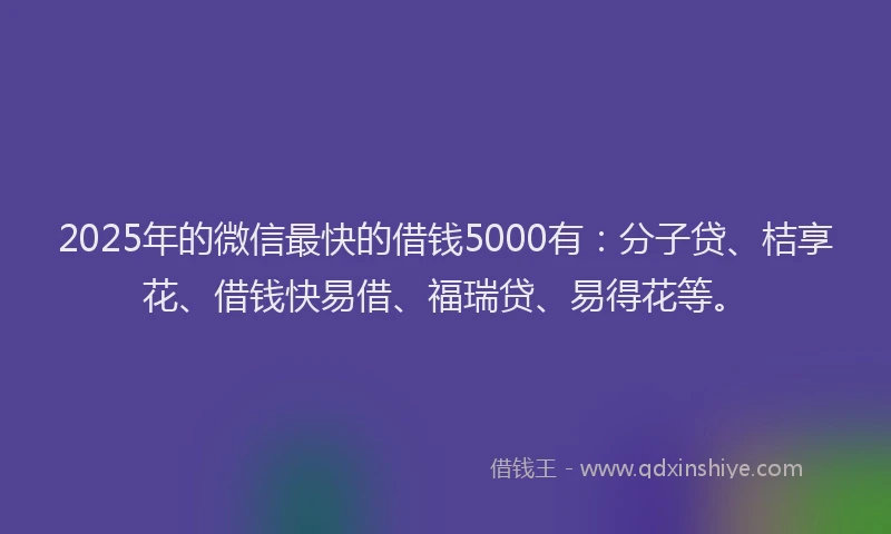 2025年的微信最快的借钱5000有：分子贷、桔享花、借钱快易借、福瑞贷、易得花等。