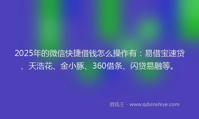 2025年的微信快捷借钱怎么操作有：易借宝速贷、天浩花、金小豚、360借条、闪贷易融等。