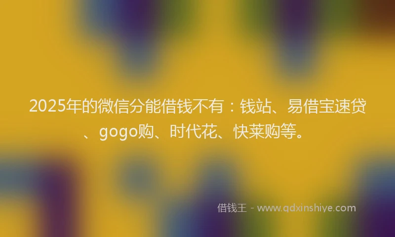 2025年的微信分能借钱不有：钱站、易借宝速贷、gogo购、时代花、快莱购等。