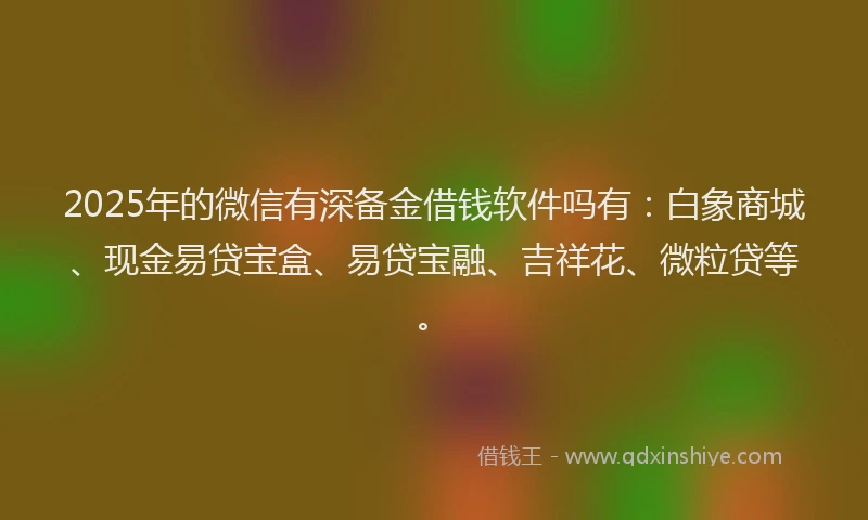 2025年的微信有深备金借钱软件吗有：白象商城、现金易贷宝盒、易贷宝融、吉祥花、微粒贷等。