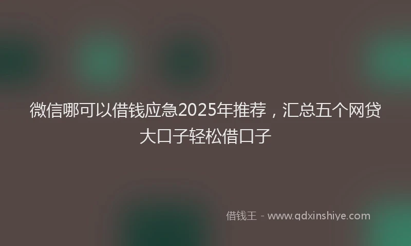 微信哪可以借钱应急2025年推荐，汇总五个网贷大口子轻松借口子
