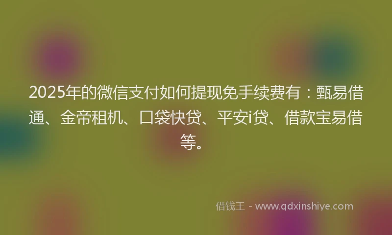 2025年的微信支付如何提现免手续费有：甄易借通、金帝租机、口袋快贷、平安i贷、借款宝易借等。