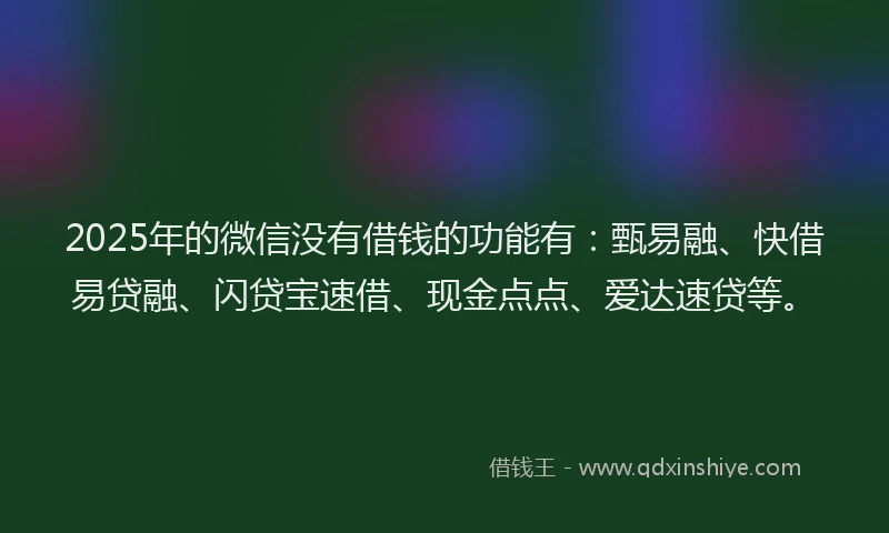 2025年的微信没有借钱的功能有：甄易融、快借易贷融、闪贷宝速借、现金点点、爱达速贷等。