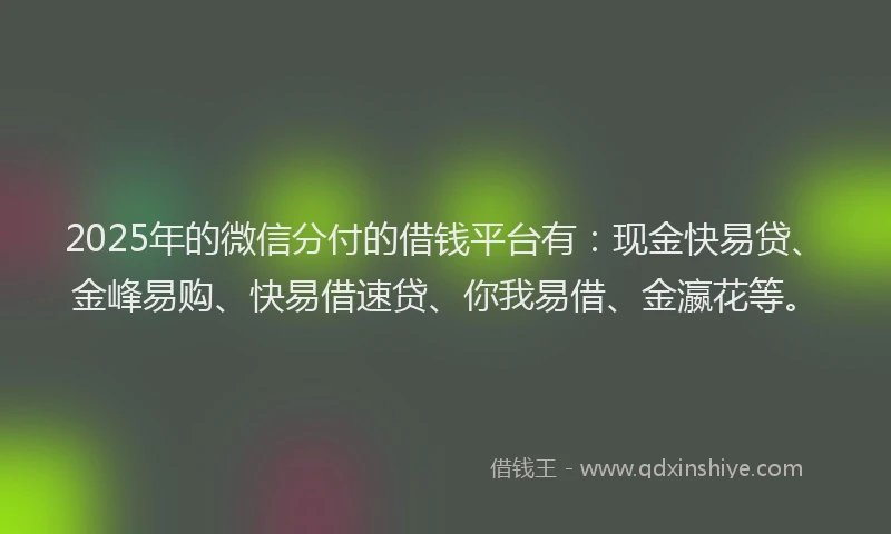 2025年的微信分付的借钱平台有：现金快易贷、金峰易购、快易借速贷、你我易借、金瀛花等。