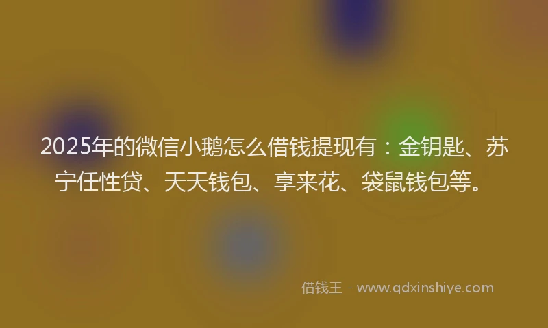 2025年的微信小鹅怎么借钱提现有：金钥匙、苏宁任性贷、天天钱包、享来花、袋鼠钱包等。