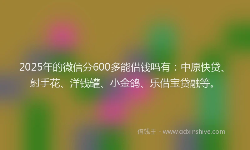 2025年的微信分600多能借钱吗有：中原快贷、射手花、洋钱罐、小金鸽、乐借宝贷融等。