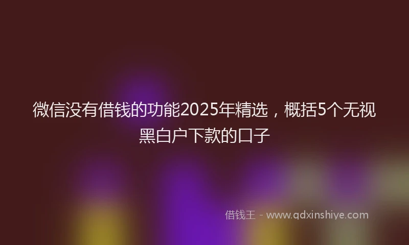 微信没有借钱的功能2025年精选，概括5个无视黑白户下款的口子