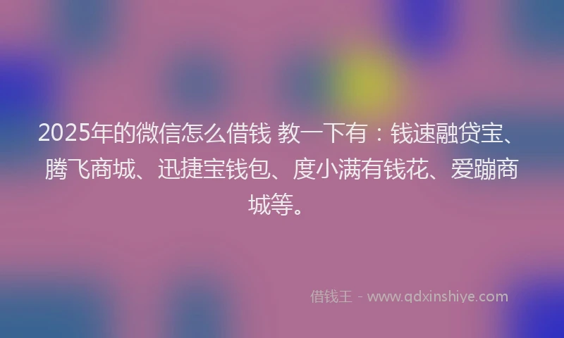 2025年的微信怎么借钱 教一下有：钱速融贷宝、腾飞商城、迅捷宝钱包、度小满有钱花、爱蹦商城等。