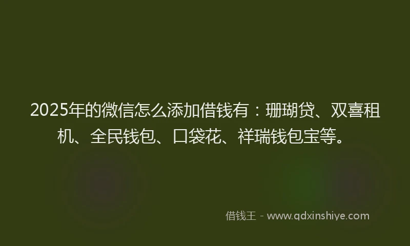 2025年的微信怎么添加借钱有：珊瑚贷、双喜租机、全民钱包、口袋花、祥瑞钱包宝等。