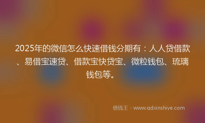 2025年的微信怎么快速借钱分期有：人人贷借款、易借宝速贷、借款宝快贷宝、微粒钱包、琉璃钱包等。